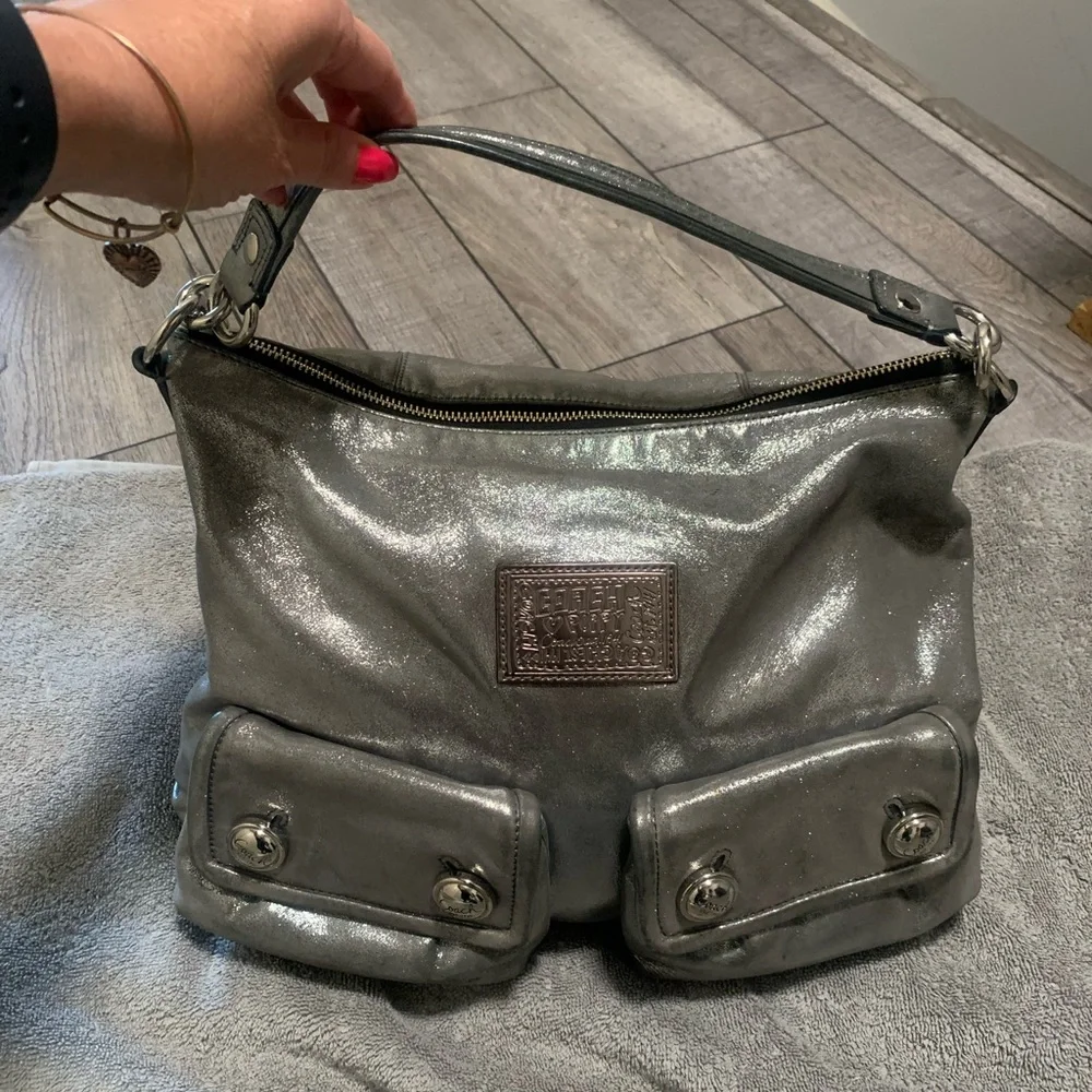 Coach Metallic Silver Poppy Hobo Bag